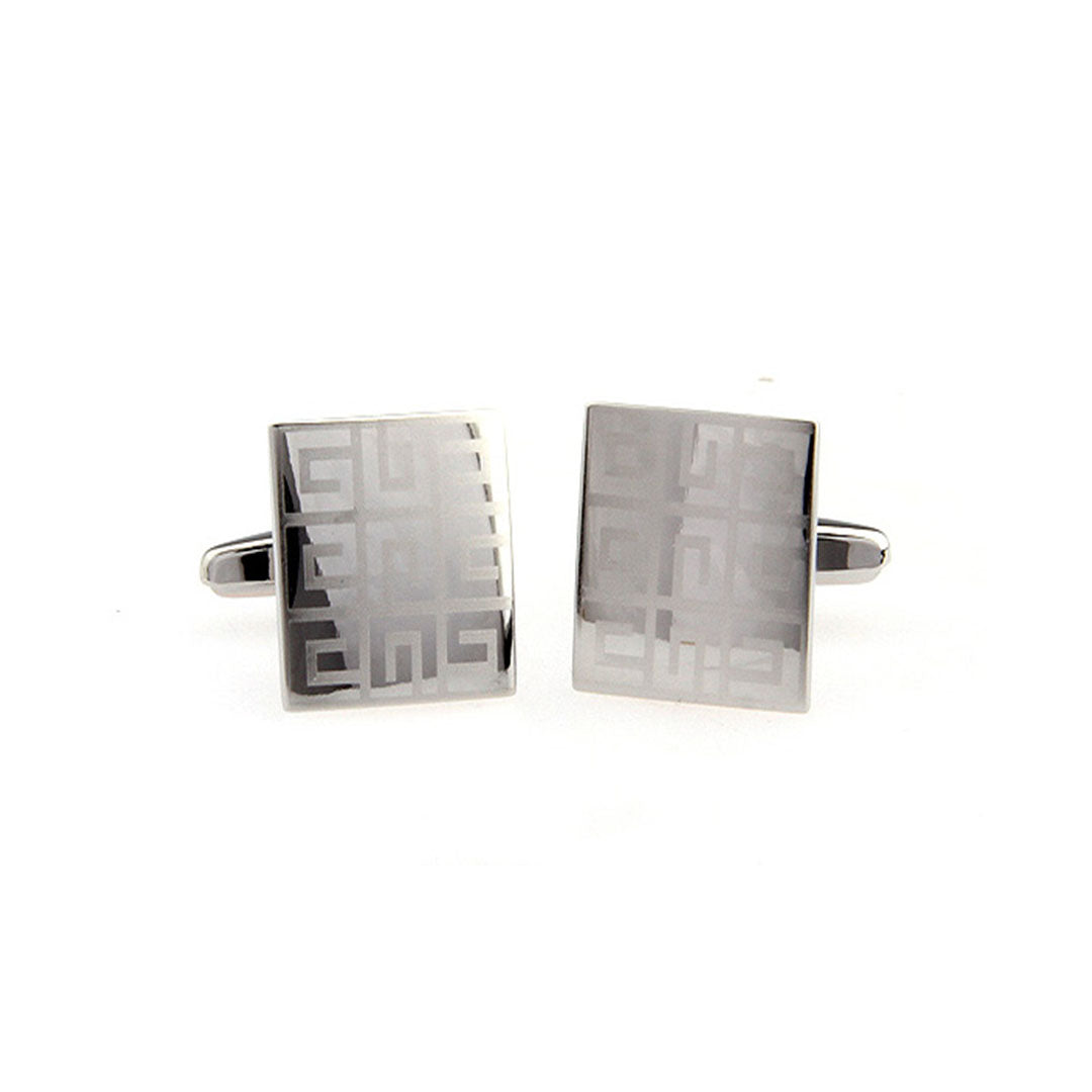 Laser grid cufflinks with geometric pattern - modern silver gift for professionals and designers