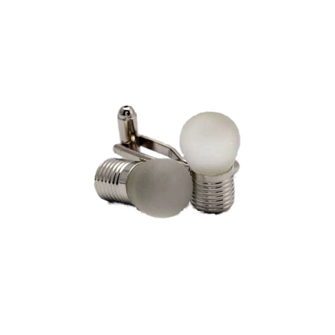 White frosted lightbulb cufflinks with polished silver base