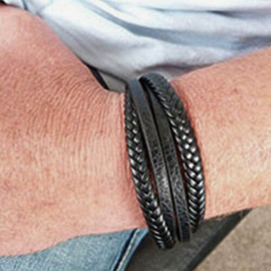 Men's Black Leather Bracelet-Cody Jay