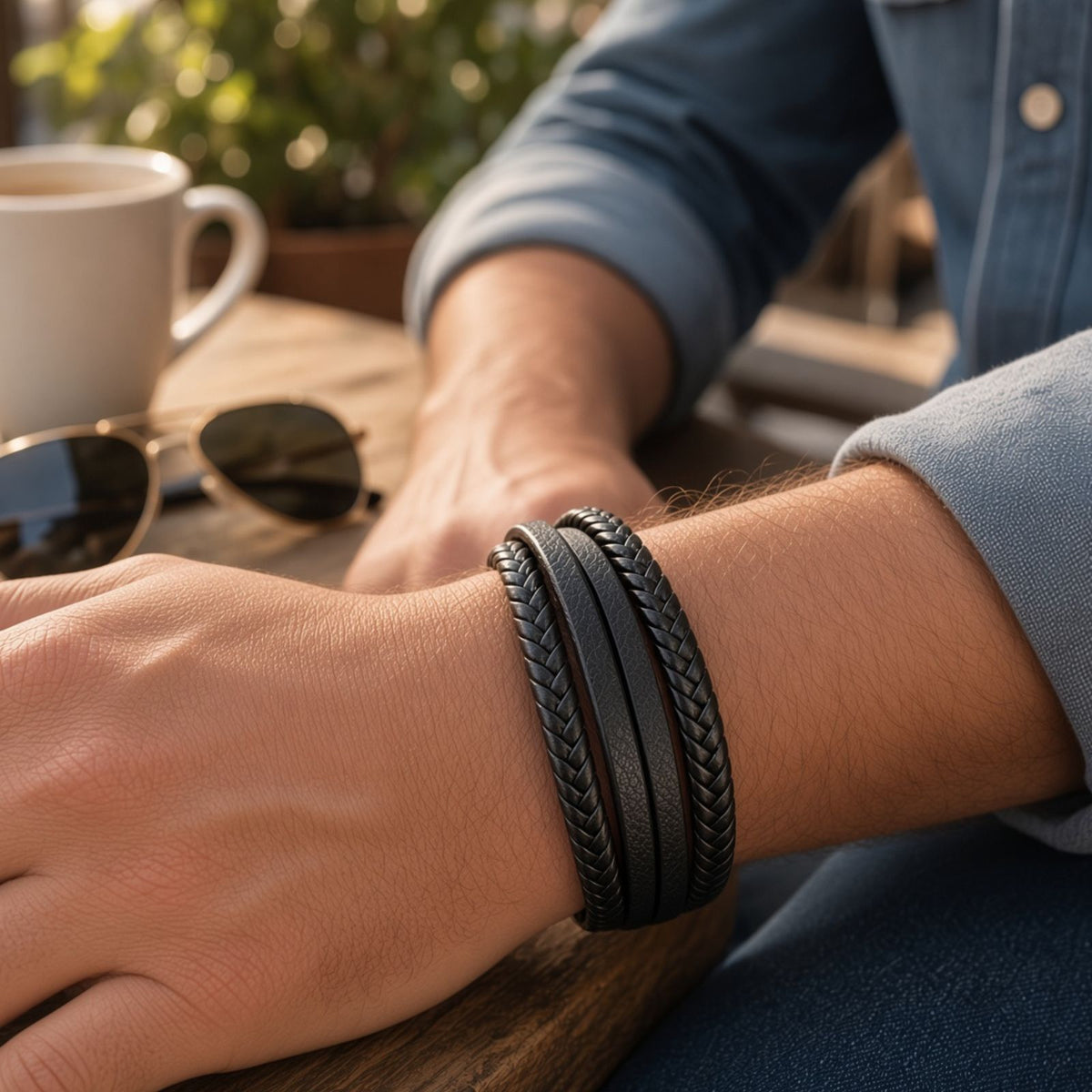 Men's Black Leather Bracelet