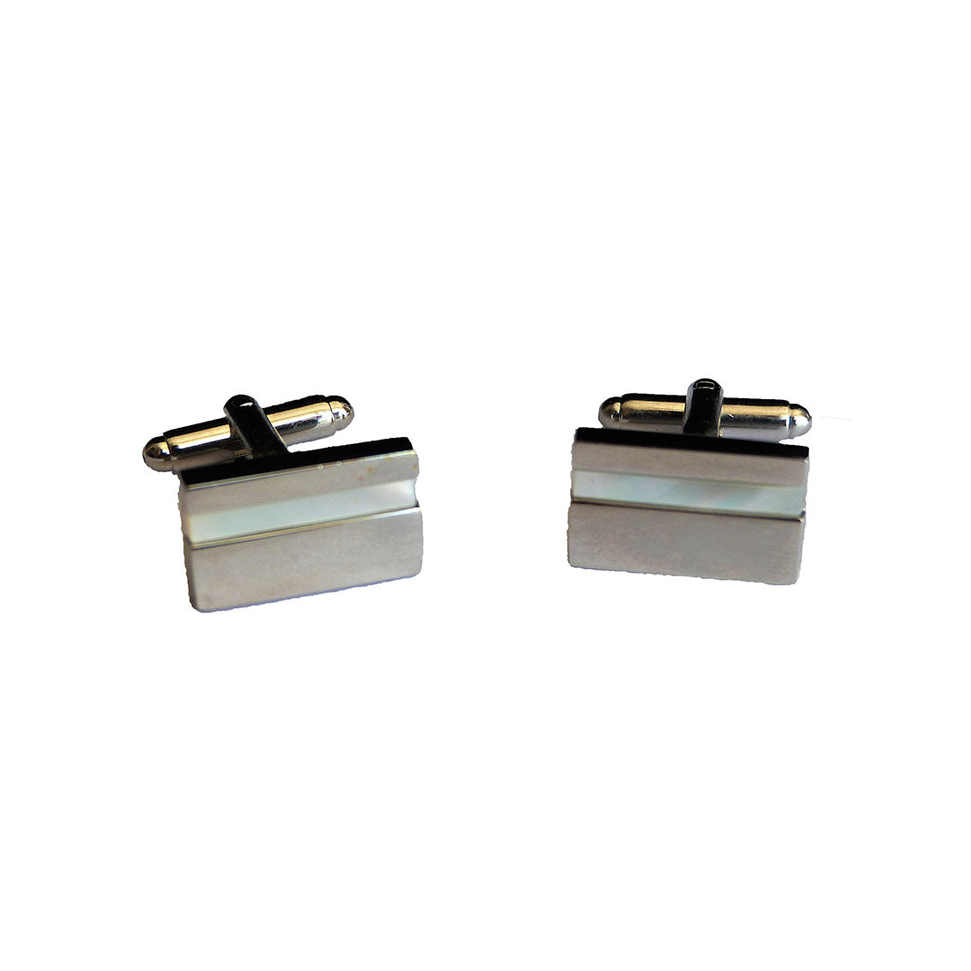 Silver rectangular cufflinks with Mother of Pearl inlay