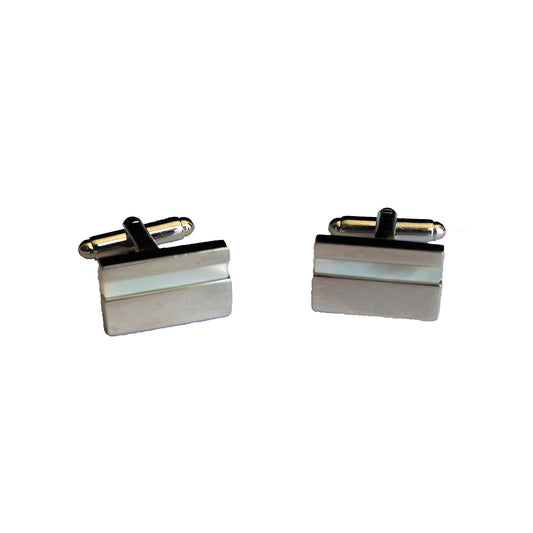 Silver rectangular cufflinks with Mother of Pearl inlay