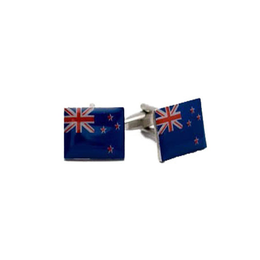New Zealand Flag Cufflinks with blue enamel flag and polished silver frame