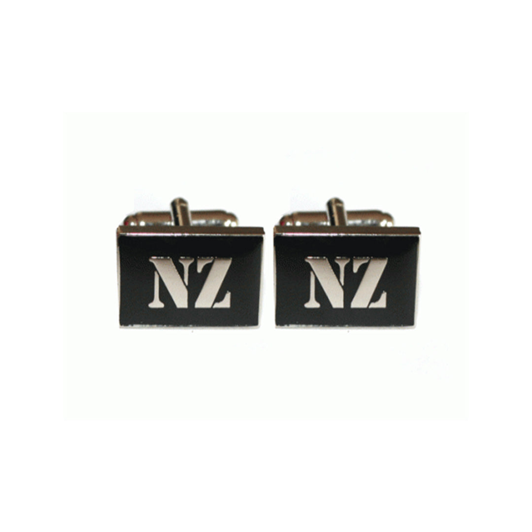 Custom-made NZ rectangle cufflinks in black and silver - exclusive New Zealand gift for men