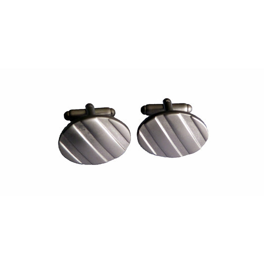 Oval stripe cufflinks with silver finish - classic timeless gift for traditional gentlemen