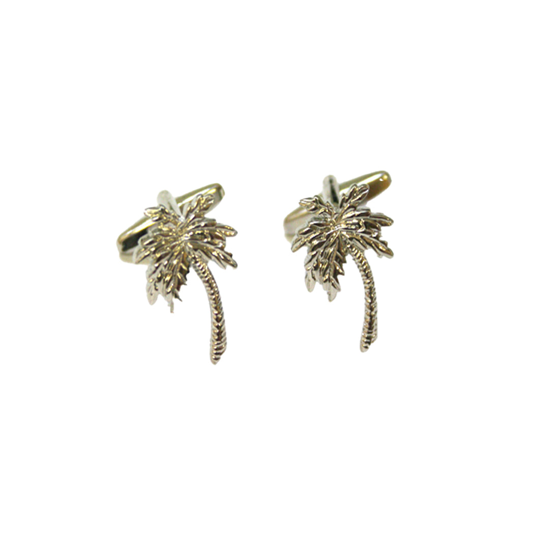 Palm tree cufflinks with polished silver finish and detailed palm design