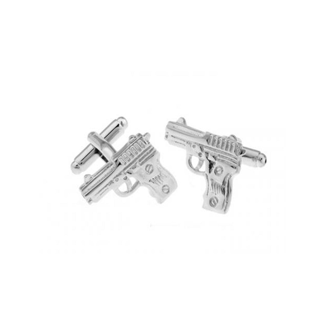 Pistol cufflinks with detailed handgun design - bold novelty gift for law enforcement and military