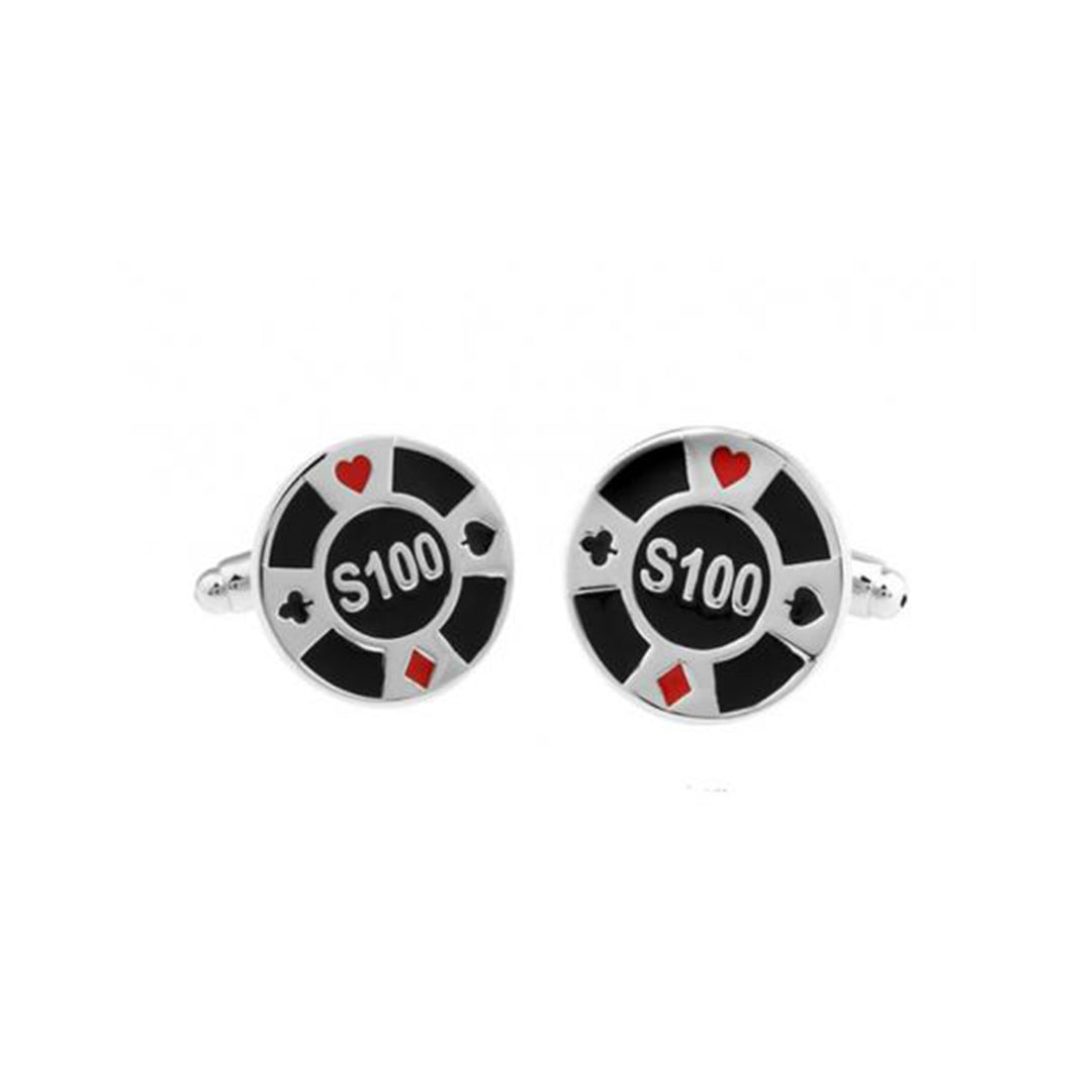 Poker chip cufflinks with casino gaming design - fun gift for poker players and card game enthusiasts