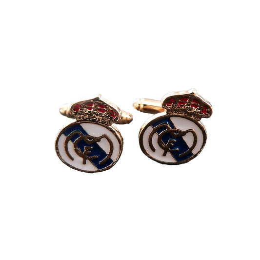 Real Madrid football cufflinks with enamel crest and crown detail