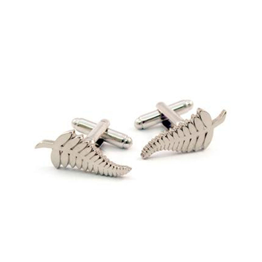 Silver Fern Cufflinks—custom polished fern design, exclusive to Cody Jay