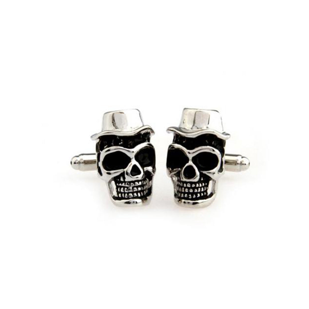 Skull hat cufflinks with gothic top hat design - edgy novelty gift for alternative style men