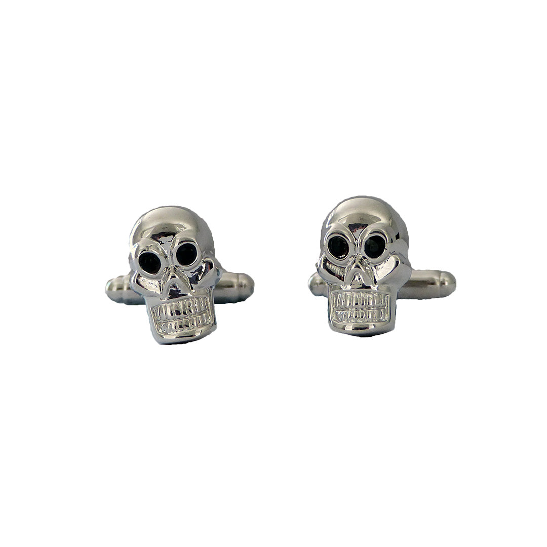 Silver skull cufflinks with detailed bold design - statement gift for men with edge
