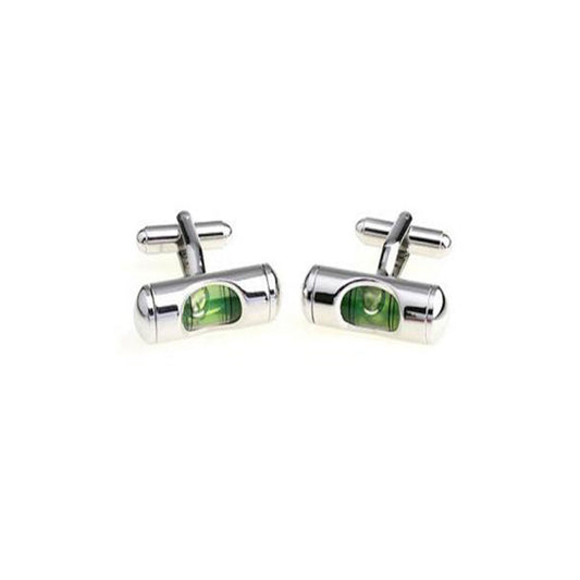 Spirit Level Cufflinks with silver casing and green level tube
