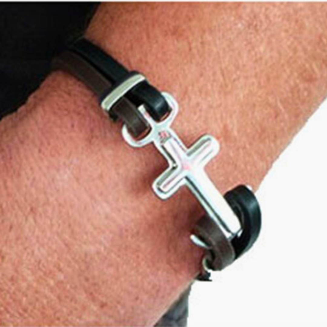 Man wearing stainless steel anchor bracelet