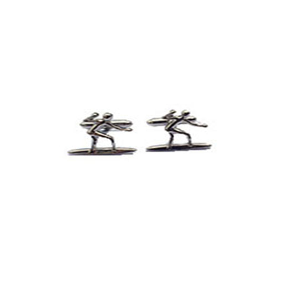 Silver surfer cufflinks featuring a surfer figure on a surfboard