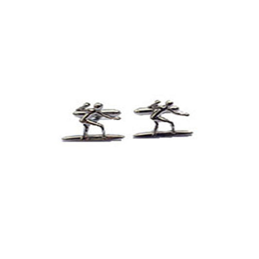 Silver surfer cufflinks featuring a surfer figure on a surfboard