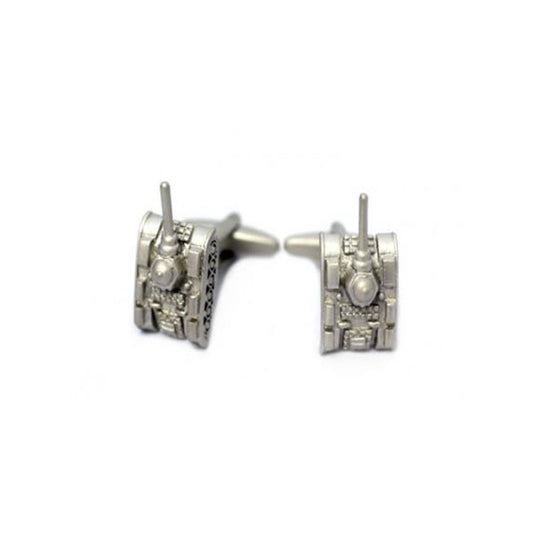 mens silver tank cufflinks with detailed design