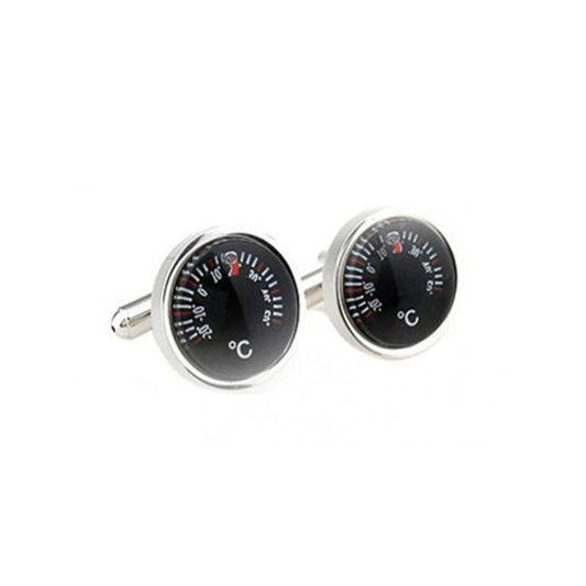 Temperature gauge cufflinks with black dial design