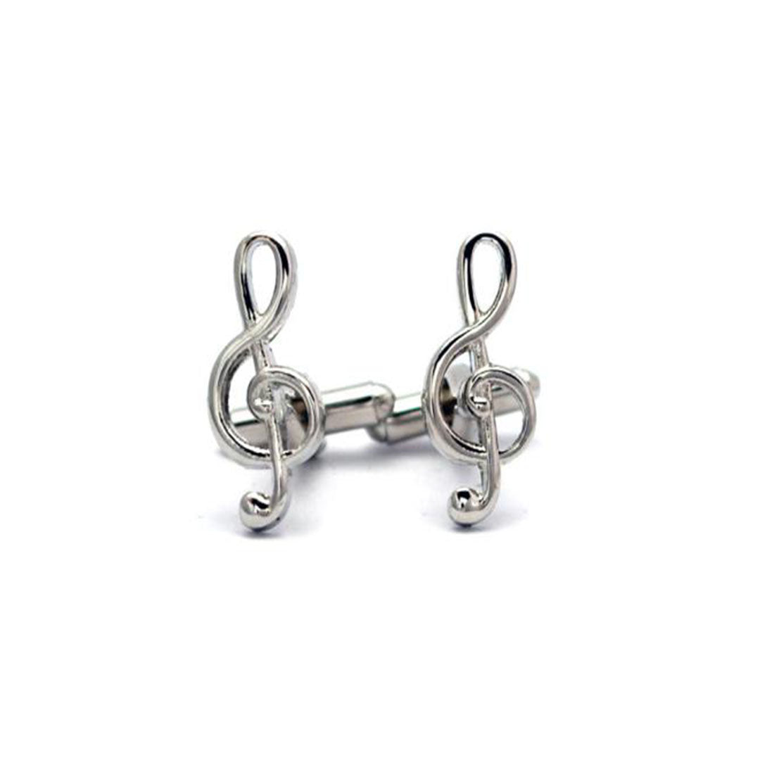 Treble Clef Cufflinks in polished silver with treble clef shape