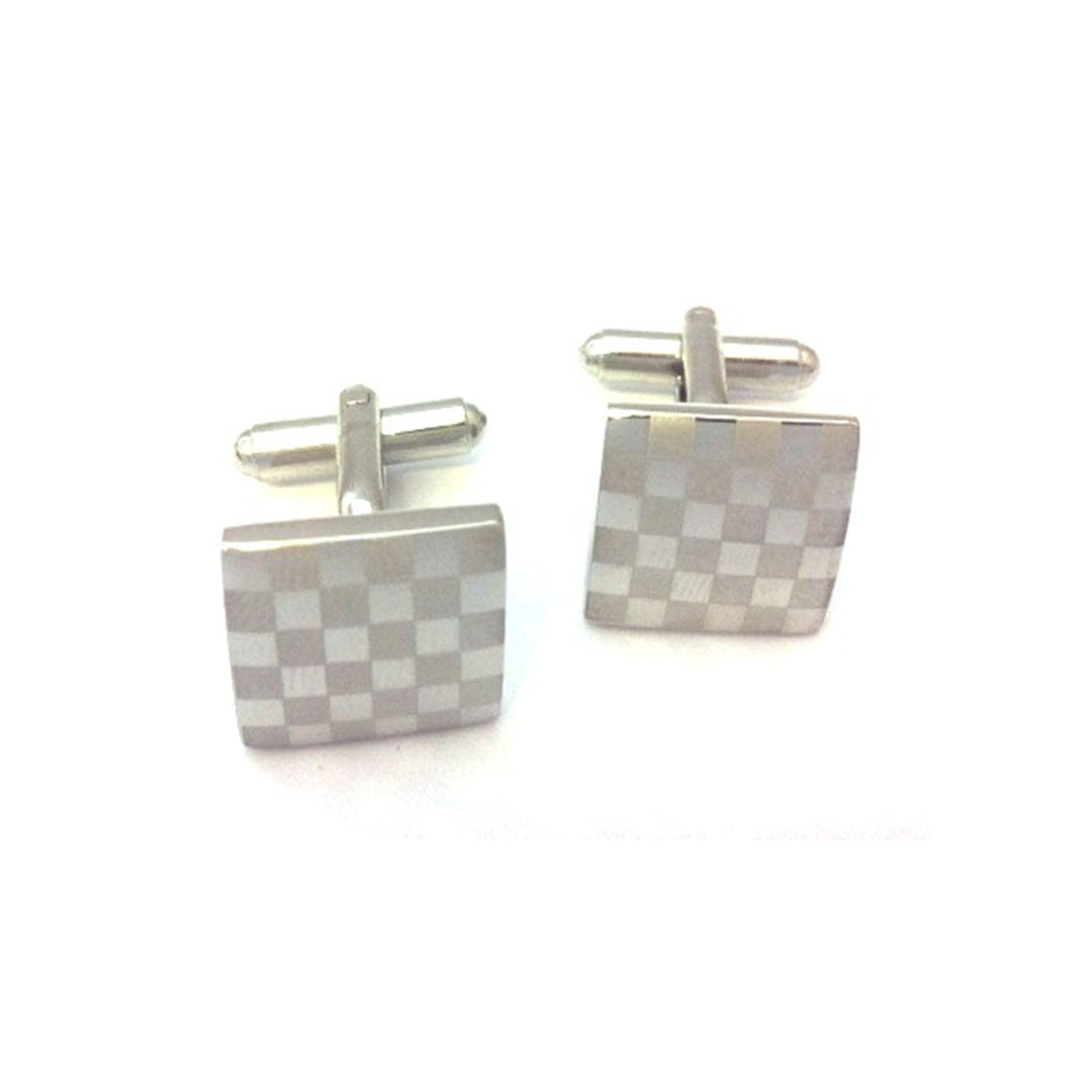 Two Tone Check Cufflinks with brushed and polished square pattern