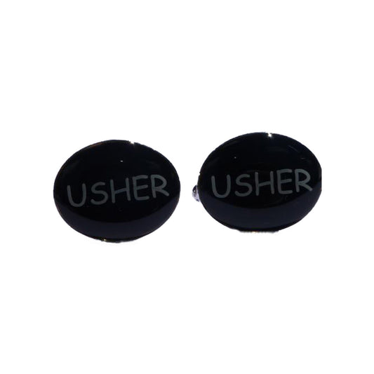 Usher cufflinks in black oval design for wedding party attire