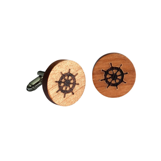 Wood Ships Wheel Cufflinks - Nautical Gift for Men NZ