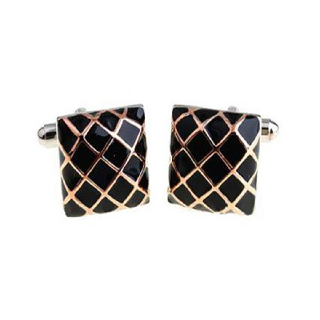 gold and black diamond pattern mens cufflinks